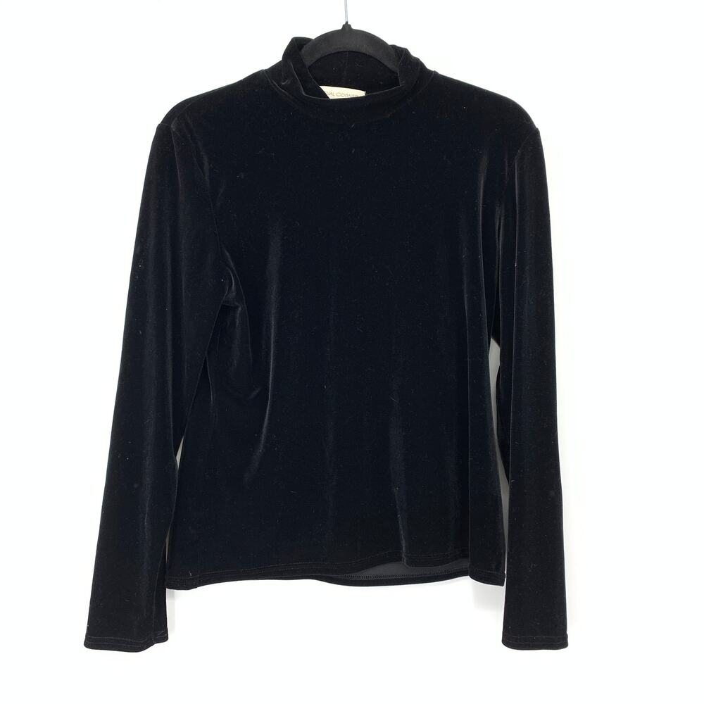Vintage Casual Corner Turtleneck Long Sleeve Top Womens Sz Medium Black Velvet